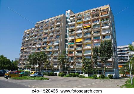 Stock Photograph - Residential block of flats Kecskemet Hungary Europe. Fotosearch