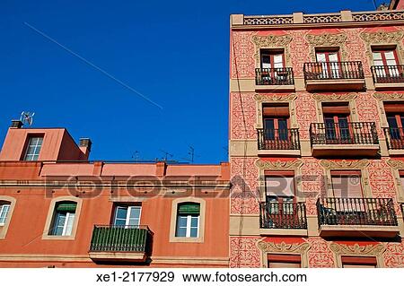 Stock Photo - Residential building, district of La Barceloneta, Barcelona, Catalonia, Spain. Fotosearch