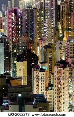 Residential buildings of Hong Kong Island by night, Hong Kong, China, East Asia. View Large Photo Image Stock Image - Residential buildings of Hong Kong Island by night, Hong Kong, China, East Asia.. Fotosearch