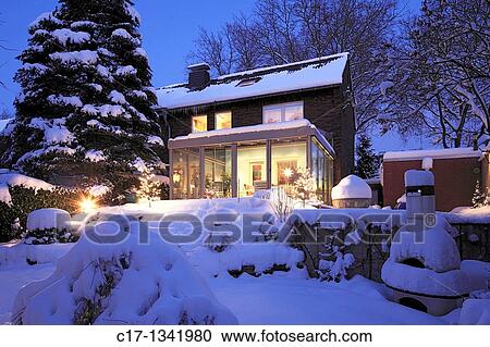 residential house with winter garden, single-family home, row house, garden side, flower garden, outside staircase, perron, severe winter, snow-covered, View Large Photo Image Stock Image - residential house with winter garden, single-family home, row house, garden side, flower garden, outside staircase, perron, severe winter, snow-covered,. Fotosearch