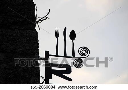 Picture - Restaurant sign, Siurana, Priorat; Catalonia; Spain.. Fotosearch