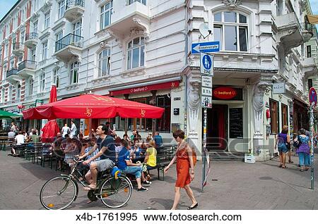 Restaurant terrace along Schulterblatt street Sternschanze district Hamburg Germany Europe View Large Photo Image Stock Photography - Restaurant terrace along Schulterblatt street Sternschanze district Hamburg Germany Europe. Fotosearch