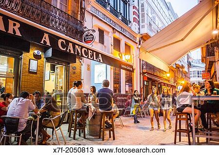 Restaurant terraces, Calle Barrera, Corua city, Galicia, Spain. View Large Photo Image Stock Image - Restaurant terraces, Calle Barrera, Corua city, Galicia, Spain.. Fotosearch
