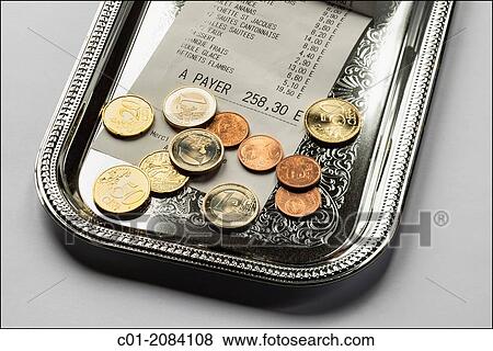 Restaurant till receipt with Euro coins on cash tray. View Large Photo Image Stock Photo - Restaurant till receipt with Euro coins on cash tray.. Fotosearch