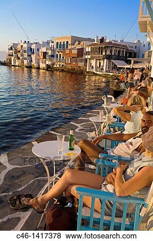 Restaurants in the quarter of Alefkandra Mykonos Cyclades Islands Greece View Large Photo Image Stock Photo - Restaurants in the quarter of Alefkandra Mykonos Cyclades Islands Greece. Fotosearch