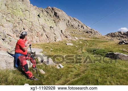 Resting mountainer, road to Gargaton, Natural Park Gredos, Avila, Castilla y Leon, Spain View Large Photo Image Stock Photo - Resting mountainer, road to Gargaton, Natural Park Gredos, Avila, Castilla y Leon, Spain. Fotosearch