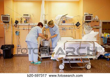 Stock Photo - Resuscitation unit, ICU (Intensive Care Unit). Hospital de Zumarraga, Gipuzkoa, Euskadi, Spain. Fotosearch