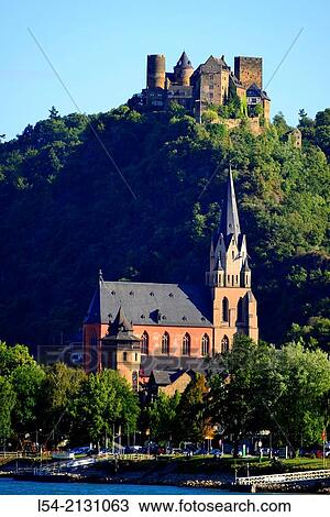 Stock Image - Rhine River Valley Oberwesel Germany Europe Vineyards Wineries Cruise DE.. Fotosearch