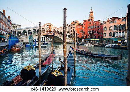 Stock Photo - Rialto Bridge over Grand Canal, Venice, Veneto, Italy. Fotosearch