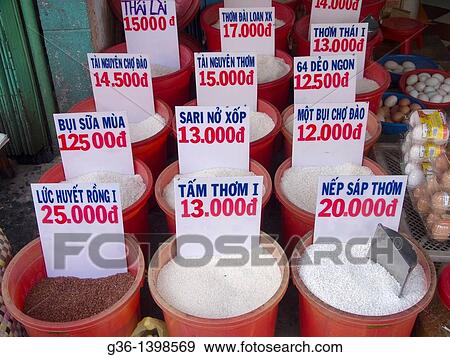 Stock Photo - Rice for sale in a market in Ho Chi Minh City, Vietnam. Fotosearch