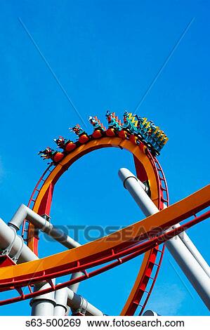 Stock Photo - Riders on rollercoaster ride, Knott's Berry Farm, California. Fotosearch