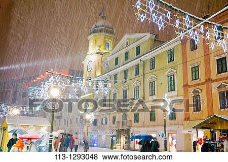 Rijeka in Croatia, severe snowing in December 2010,? Korzo? street with a? Gradski toranj? City Tower View Large Photo Image Stock Photo - Rijeka in Croatia, severe snowing in December 2010,? Korzo? street with a? Gradski toranj? City Tower. Fotosearch