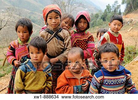 Picture - RM, licensed, no model release _ editorial only. children of a mountain tribe, minority, Ha Giang Province, northern Vietnam, Asia. Fotosearch