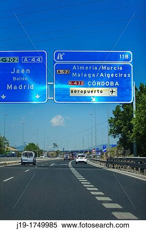 Stock Photography - Road signs, Andalusia Spain. Fotosearch