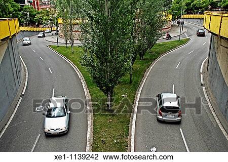 Stock Image - Road Traffic, acces to the Rovira's tunnel, Barcelona, Catalonia, Spain.. Fotosearch