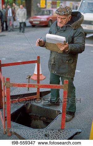 Stock Photo - Road worker, supervisor, Glasgow, Scotland. Fotosearch