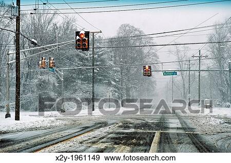 Roads covered with snow, New Jersey, USA. View Large Photo Image Stock Photo - Roads covered with snow, New Jersey, USA.. Fotosearch