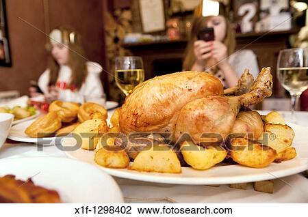 stock photo of roast chicken and vegetables a traditional british traditional british christmas dinner