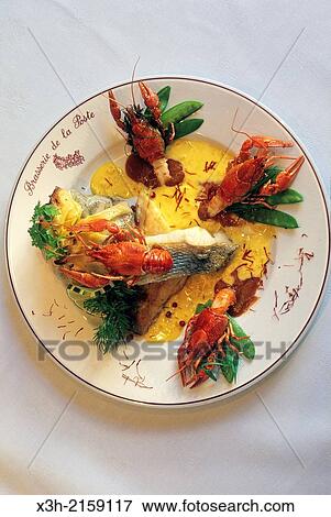 roasted pike-perch with crayfish and saffron sauce, Loiret department, region of Centre, France, Europe View Large Photo Image Stock Photo - roasted pike-perch with crayfish and saffron sauce, Loiret department, region of Centre, France, Europe. Fotosearch