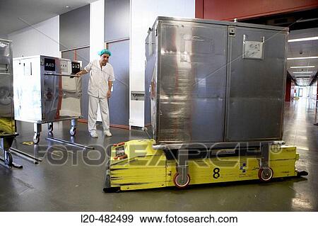 Robots and trolleys to transport meals from the kitchen to hospital rooms. Hospital Universitario Gran Canaria Doctor Negrin, Las Palmas de Gran Canaria. Canary Islands, Spain View Large Photo Image Stock Photo - Robots and trolleys to transport meals from the kitchen to hospital rooms. Hospital Universitario Gran Canaria Doctor Negrin, Las Palmas de Gran Canaria. Canary Islands, Spain. Fotosearch