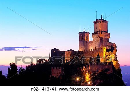 Rocca Guaita tower at dusk, Monte Titano, City of San Marino, Republic of San Marino View Large Photo Image Stock Image - Rocca Guaita tower at dusk, Monte Titano, City of San Marino, Republic of San Marino. Fotosearch