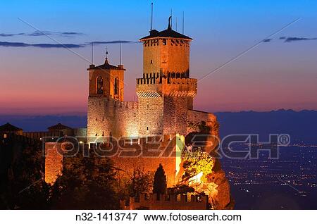 Rocca Guaita tower at dusk, Monte Titano, City of San Marino, Republic of San Marino View Large Photo Image Stock Photo - Rocca Guaita tower at dusk, Monte Titano, City of San Marino, Republic of San Marino. Fotosearch