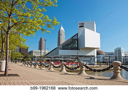 ROCK AND ROLL HALL OF FAME GREAT LAKES SCIENCE CENTER DOWNTOWN CLEVELAND SKYLINE OHIO USA. View Large Photo Image Stock Photo - ROCK AND ROLL HALL OF FAME GREAT LAKES SCIENCE CENTER DOWNTOWN CLEVELAND SKYLINE OHIO USA.. Fotosearch