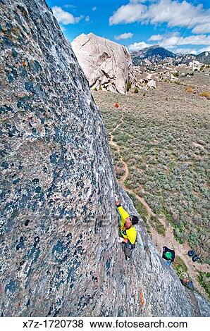 Rock climbing a route called Conceptual Reality which is rated 5, 9 and located on The Gallstone at The City Of Rocks National Reserve near the town of Almo in southern Idaho View Large Photo Image Stock Photo - Rock climbing a route called Conceptual Reality which is rated 5, 9 and located on The Gallstone at The City Of Rocks National Reserve near the town of Almo in southern Idaho. Fotosearch