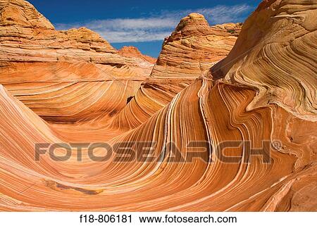 Stock Image - Rock formation known as? The Wave?, North Coyote Buttes, Vermillion Cliffs, Paria Wilderness, Utah, USA.. Fotosearch