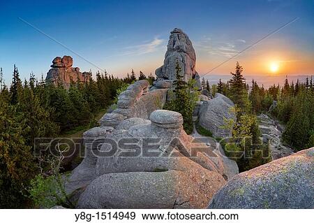 Rock formations in Karkonosze National Park, sunrise, Poland, Europe View Large Photo Image Stock Photo - Rock formations in Karkonosze National Park, sunrise, Poland, Europe. Fotosearch