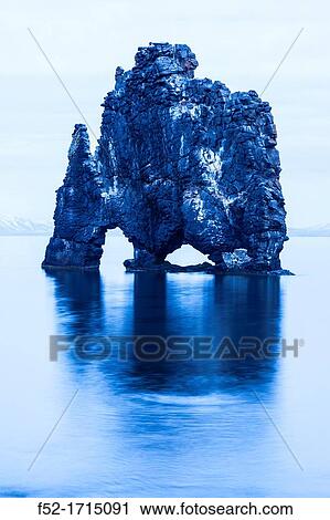 Stock Image - Rock formations in the sea, Hvitserkur, Vatnsnes, North Iceland, Iceland, Europe.. Fotosearch