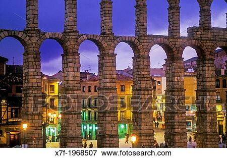 Stock Photo - Roman aqueduct, Segovia, Castilla-Leon, Spain.. Fotosearch