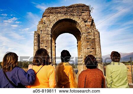 Stock Image - Roman arch of Caparra (1st-2nd century AD), Zarza de Granadilla. Silver Route, Caceres province, Extremadura, Spain. Fotosearch