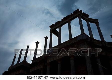 Stock Photo - Roman theatre in Mrida, Mrida, Badajoz, Extremadura, Spain. Fotosearch
