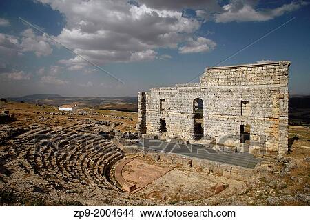 Picture - Roman theatre remains. Acinipo, Ronda la Vieja, Malaga, Andalusie. Spain.. Fotosearch