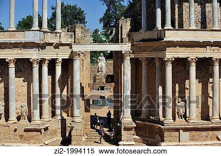 Stock Photography - Roman Theatre, scena columns. Mrida, Badajoz, Spain. Fotosearch