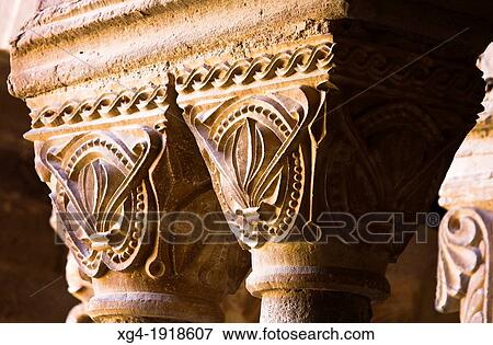 Romanesque capitals in the cloister of the monastery of Santa Maria - L? Estany - Bages - Barcelona - Catalonia - Spain - Europe View Large Photo Image Stock Photo - Romanesque capitals in the cloister of the monastery of Santa Maria - L? Estany - Bages - Barcelona - Catalonia - Spain - Europe. Fotosearch