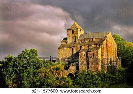 Stock Image - Romanesque church at Murat, Cantal, Auvergne, France. Fotosearch