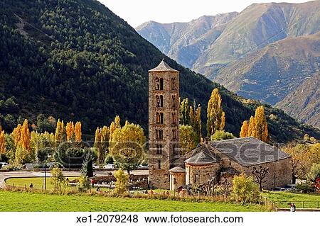 Stock Photo - Romanesque Church of Sant Climent, Ta? ll, Vall de Boi, Pyrenees Mountains, Catalonia, Spain. Fotosearch