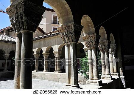 Stock Photograph - Romanesque monastery of San Pedro el Viejo, cloister, XII century, Huesca, Aragon, Spain. Fotosearch