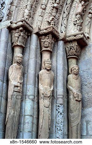 Stock Image - Romanesque portal of Santa Maria la Real church 12th century, Sanguesa, Navarre, Spain. Fotosearch