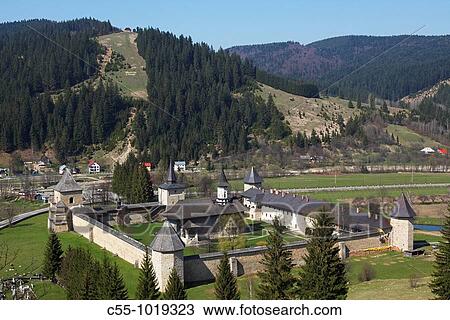 Stock Image - Romania, Moldavia Region, Southern Bucovina, Sucevita, Suchevitsa, Monastery. Fotosearch
