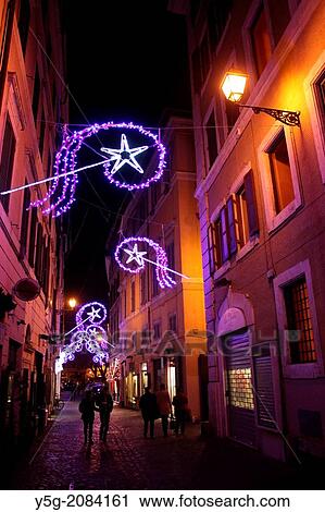 Stock Image - Rome, Italy 9 December 2013 Christmas lights in the centre of Rome, Italy. Fotosearch