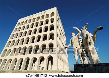 Stock Image - Rome Italy EUR Palazzo della Civilt? Italiana, aka Palazzo della Civilt? del Lavoro.. Fotosearch