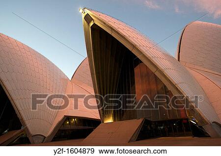 Stock Photo - roof of Sydney Opera House at twilight. Fotosearch