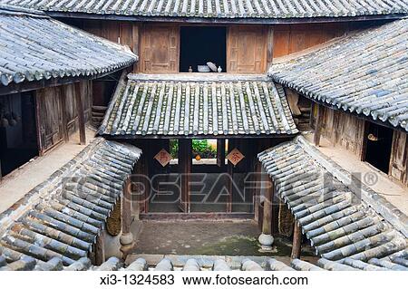 Stock Image - Rooftop, Yunnan Horse Caravan Cultural Museum, Yunnanyi, Yunnan Province, China. Fotosearch