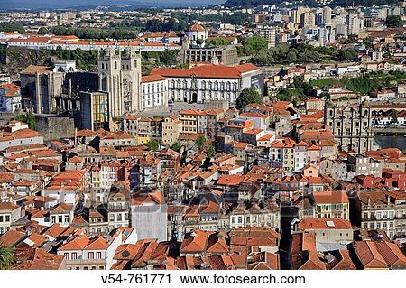 Stock Image - Rooftops and aerial view of Porto Old Town UNESCO World Heritage, Portugal. Fotosearch