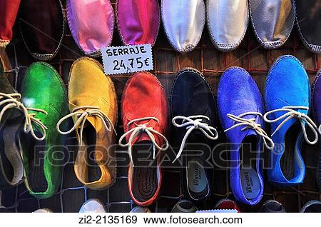 Stock Photo - Rope-sole sandals in a shop window, Madrid, Spain. Fotosearch