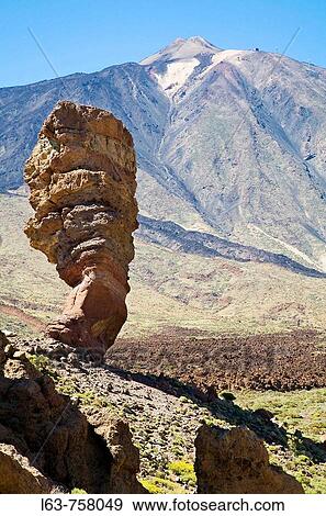 Stock Photo - Roque Cinchado and Pico del Teide. Tenerife. Canary Islands. Spain.. Fotosearch