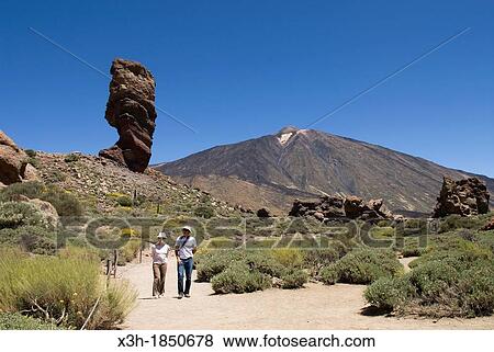 Stock Photo - Roque Cinchado, Roques de Garcia, Caldeira de las Canadas, Mount Teide, National Park, Tenerife, Canary Islands, Atlantic Ocean. Fotosearch